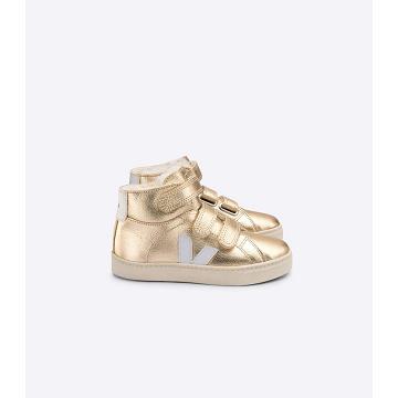 Veja ESPLAR MID FURED LEATHER Kids' High Tops Gold | CA 698JPQ